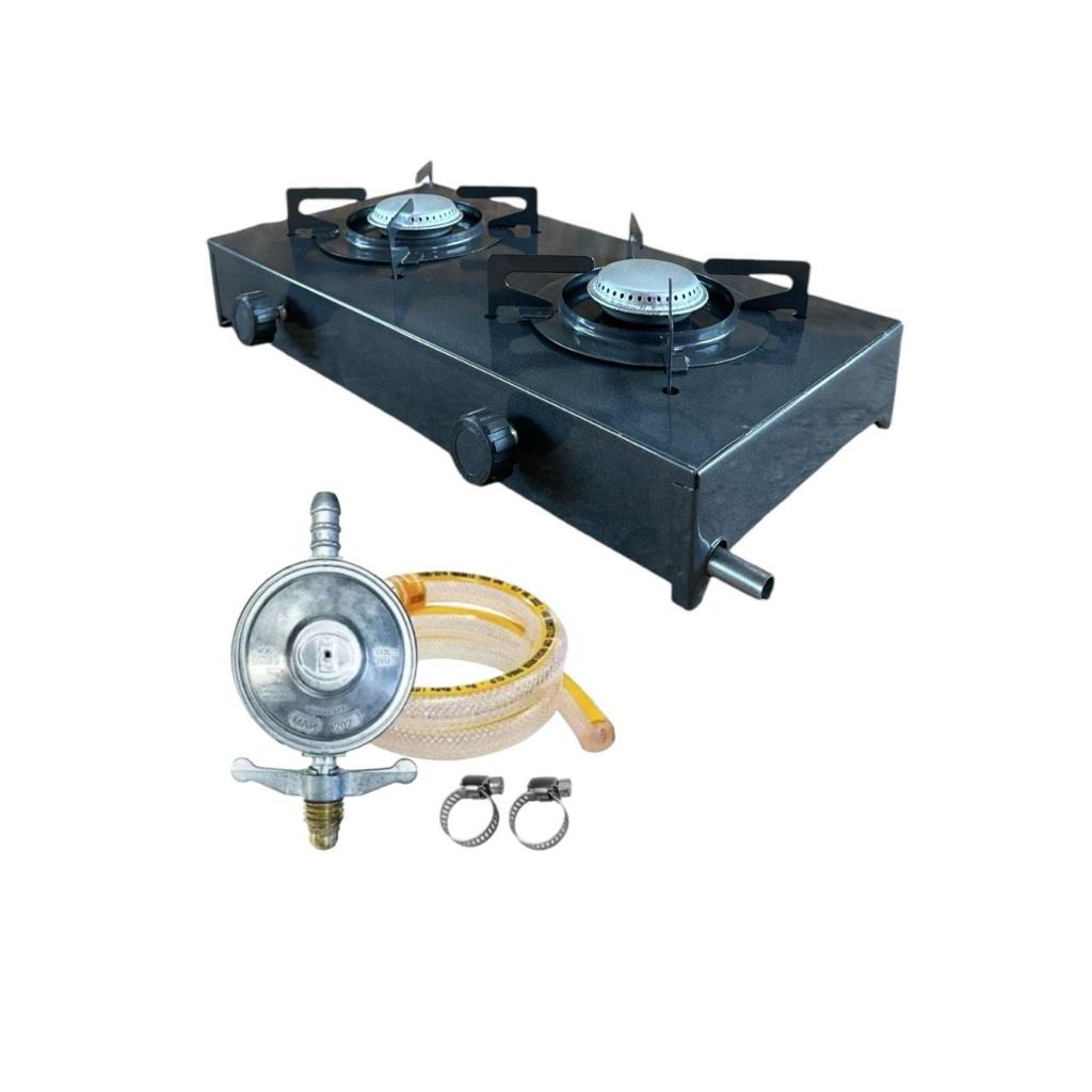 Fogão Cooktop De Mesa Portátil A Gás 2 Bocas camping com mangueira e regulador de gás de botijão