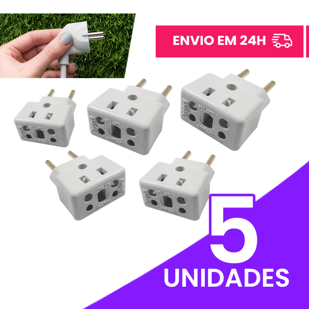 Adaptador de Tomada C/5 Benjamin BOB 10A/20A Pino Maciço Resistente em Oferta na Shopee