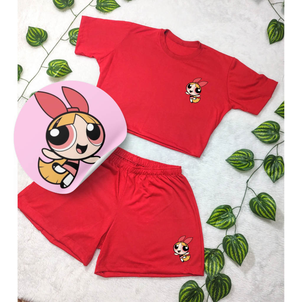 Conjunto Feminino PODEROSAS Blusa Cropped + Short Estampada  Roupa Feminina Kit academia