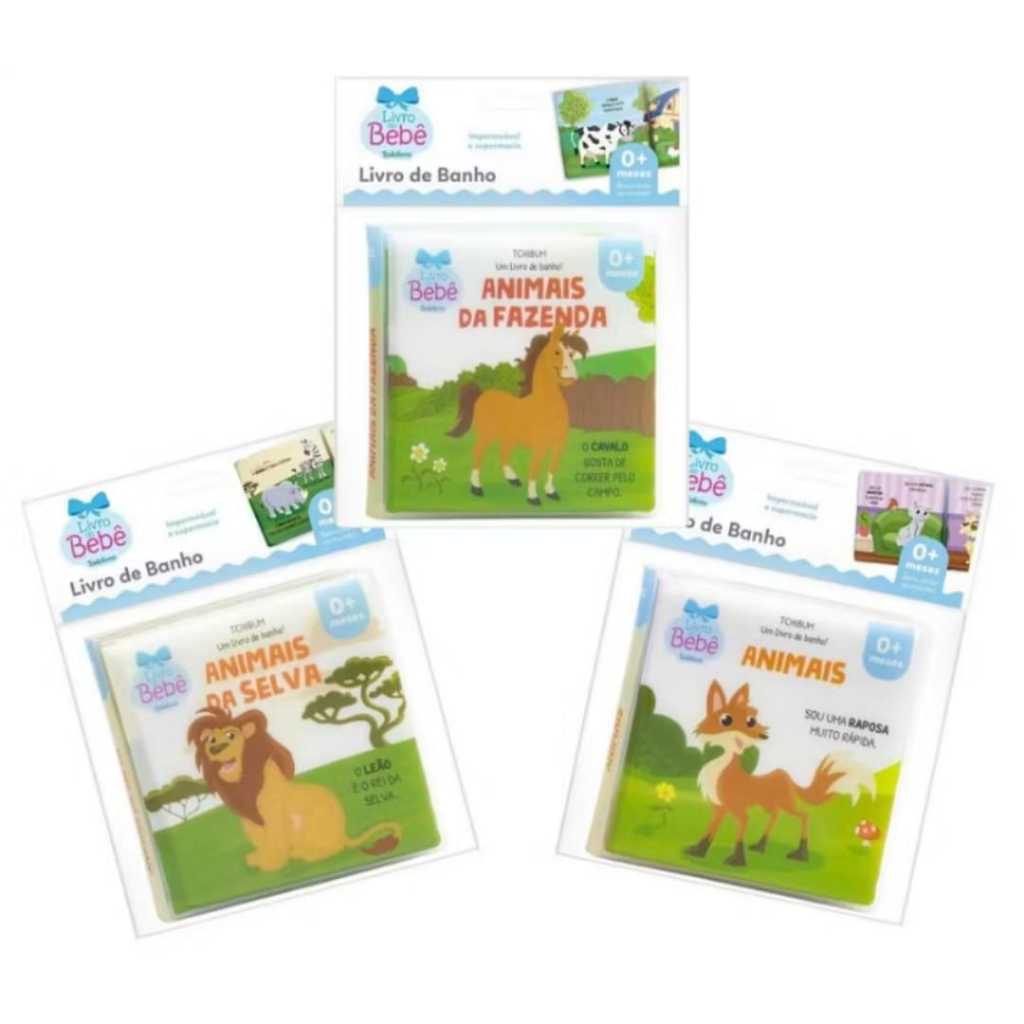kit 3 Livros de Banho para bebê Tchibum Todolivro ANIMAIS DA FAZENDA- ANIMAIS DA SELVA E ANIMAIS