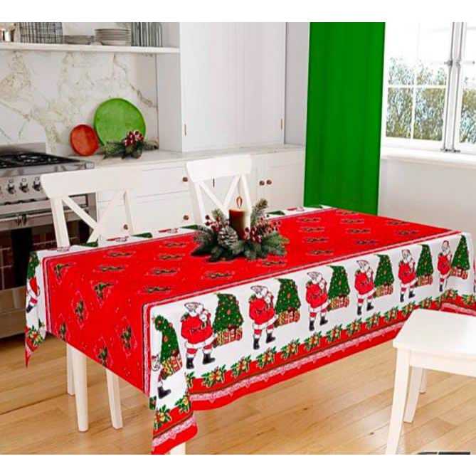 TOALHA DE MESA 8 LUGARES EM TECIDO OXFORD TEMA NATAL PAPAI NOEL 8 LUGARES 3,00X 1,50 M