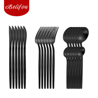 Belifou Kit 24 Jogo De Talheres Aço Inoxidável 416 Preto - Mars