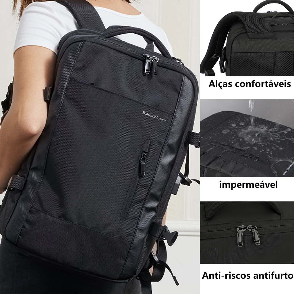 Mochla de Viagem Masculino e Feminina Impermeável e Reforçada com Compartimento para Notebook — foto 8
