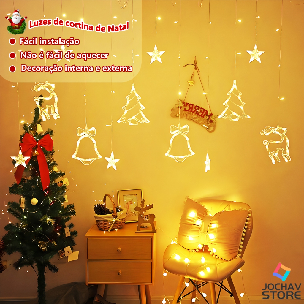 Luzes De Natal Festão Fita 138 LED Com 8 Funções 5 Metros 110V 220V Pisca E Cascata Cortina Decoração Corda — imagem 2 de 2