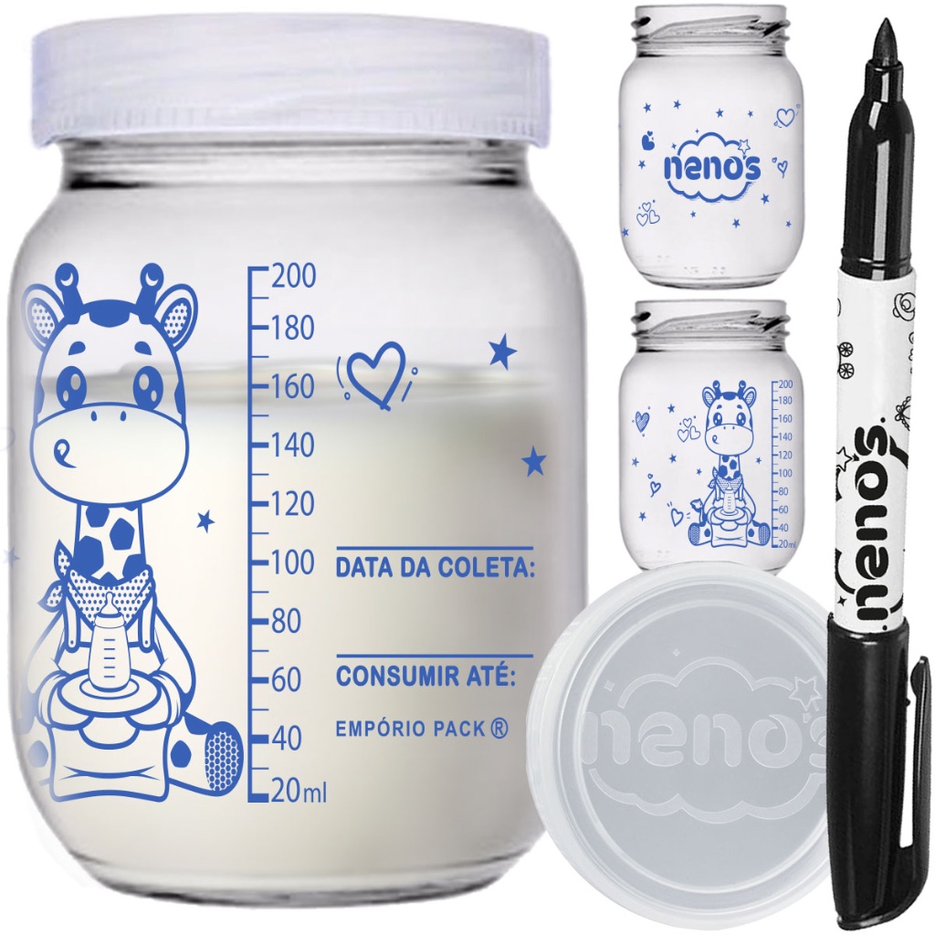 5 Potes Vidro Armazenar Leite Materno, Papinha (267.GIRAFA)
