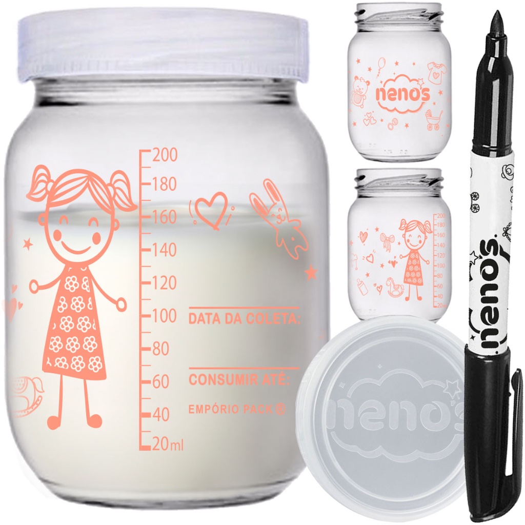 5 Potes Vidro Armazenar Leite Materno, Papinha (267.MENINA)