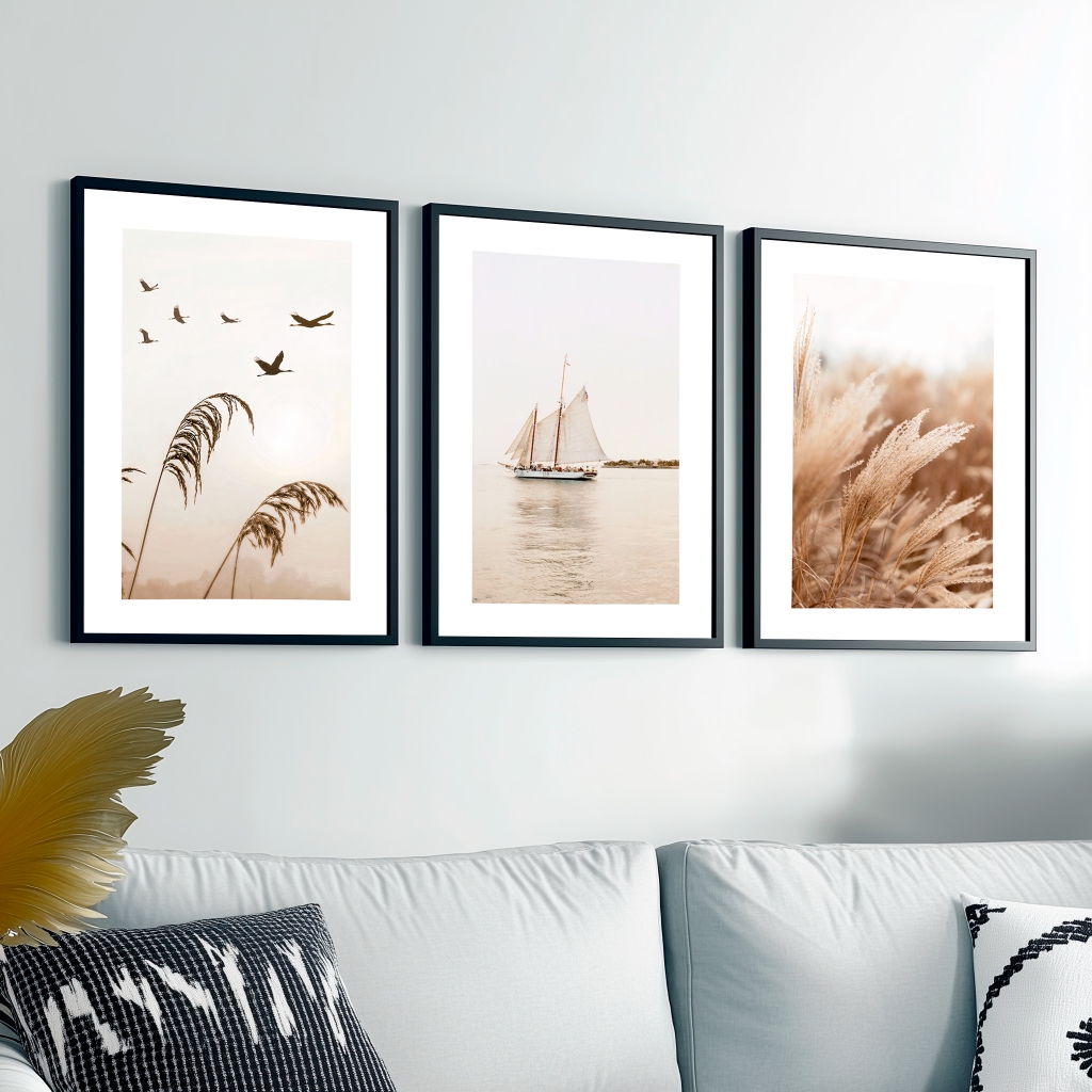 Kit 3 Quadros Decorativos Grande Sala 50X70 cm Moldura De Madeira · foto 2