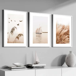 Kit 3 Quadros Decorativos Grande Sala 50X70 cm Moldura De Madeira