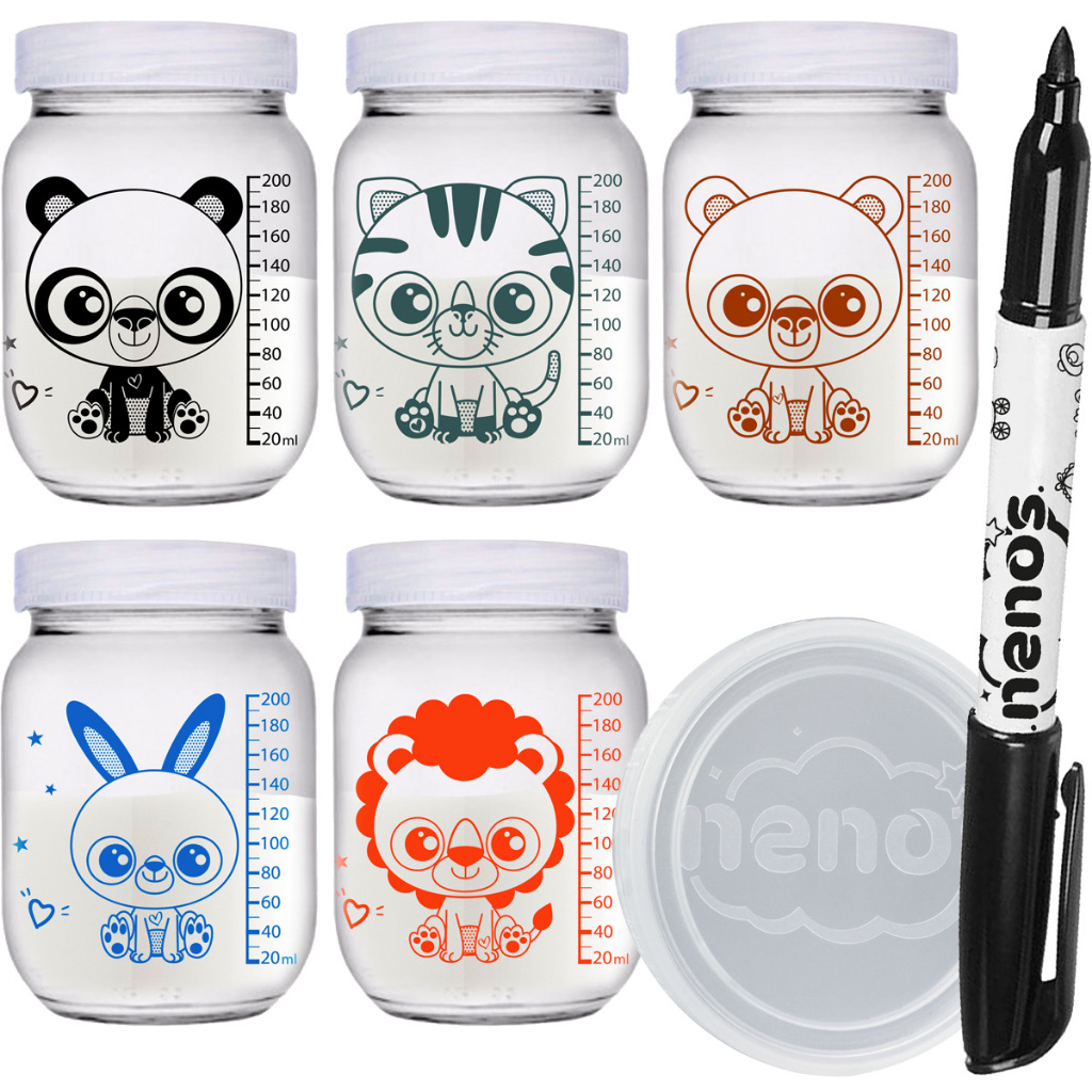 5 Potes de Vidro Armazenar Leite Materno ou Papinha com Graduação 200ml (Cap. 267ML)