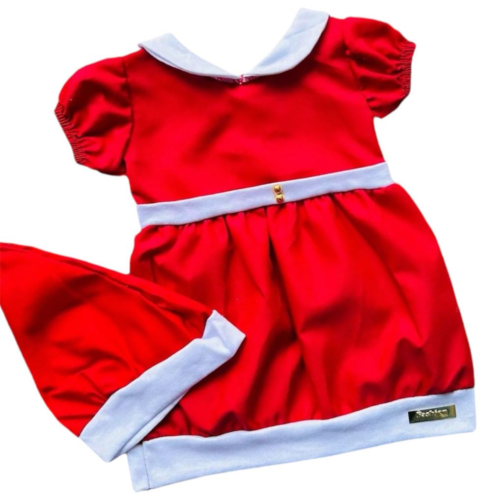 Fantasia de Mamãe Noel Bebê Menina Vestido com Gorro Touca