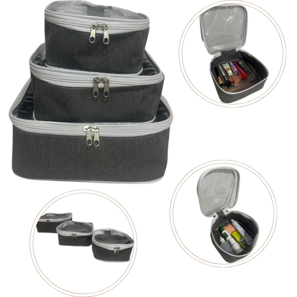 kit 3 Nécessaires kit higiene kit maquiagem kit remédios viagem avião