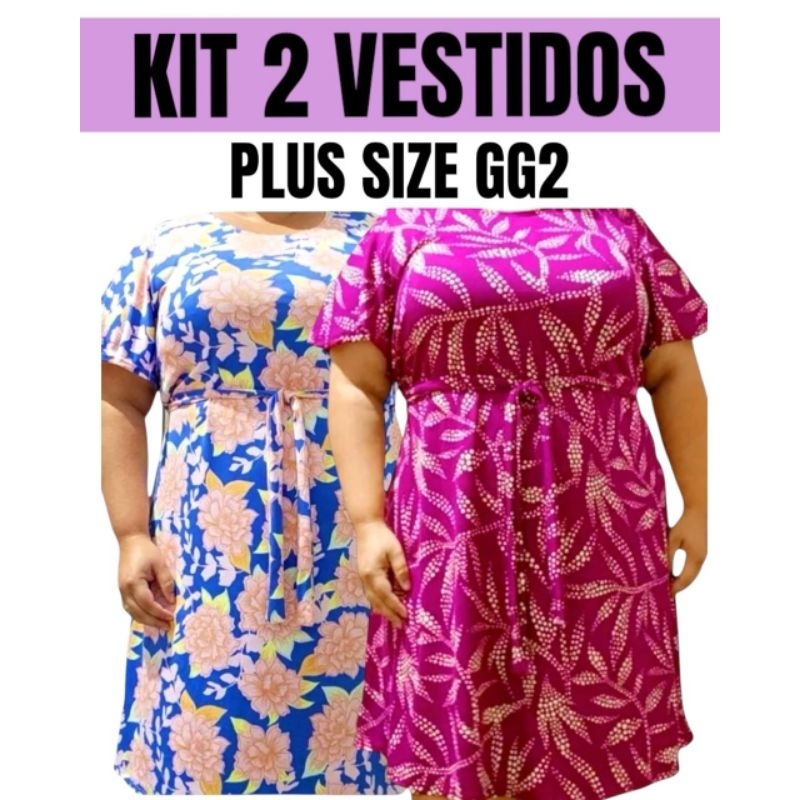 Kit 2 Vestidos Plus Size GG2 soltinho confortável malha fria Moda plus evangélica elegante casual