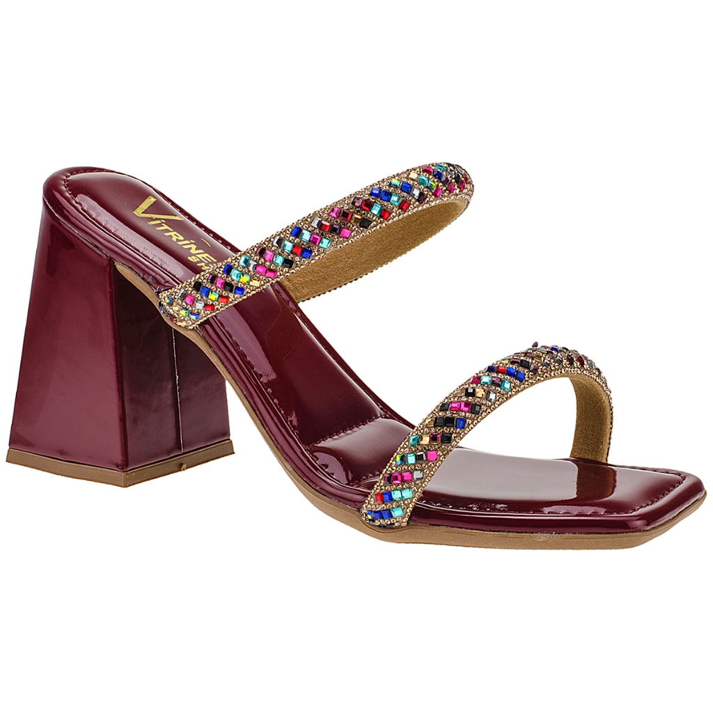 Tamanco Salto Alto com Bico Quadrado com Tira de Brilho em Oferta na Shopee