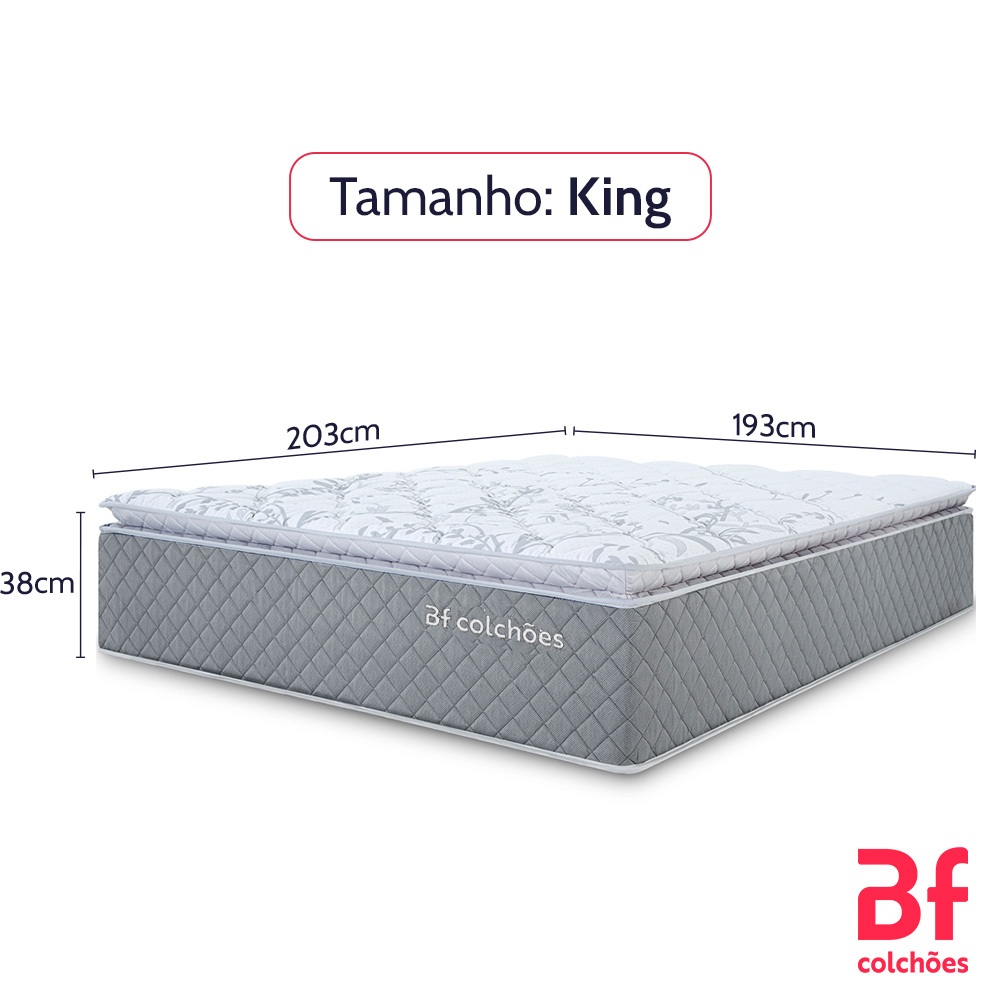 Detalhes do Colchão King Molas Ensacadas com Pillow Top Extra Conforto 193x203x38cm BF Colchões