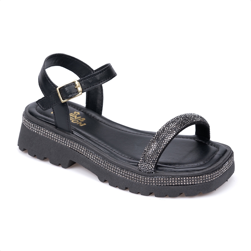 Sandália Infantil Feminina Menina Fashion Tratorada Plataforma Strass Fivela