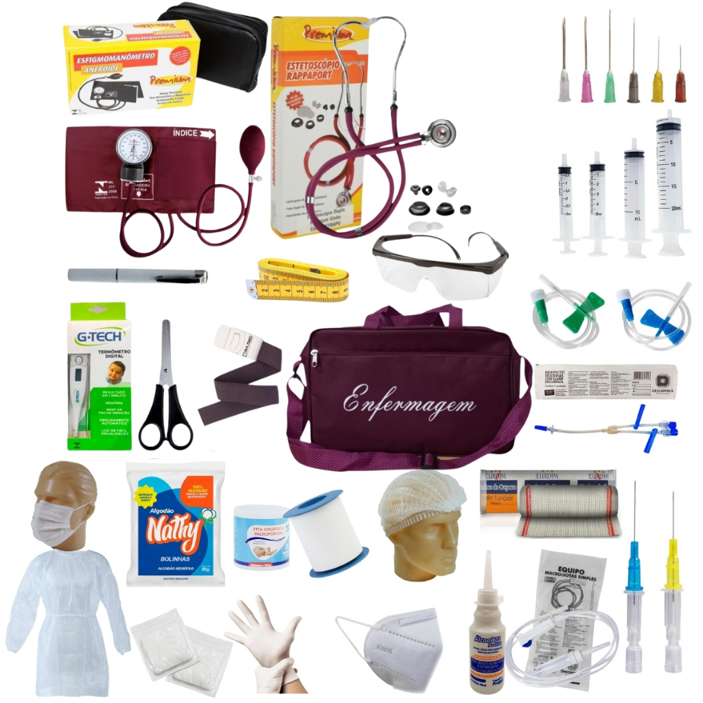 KIT ENFERMAGEM COM ESTETO E MEDIDOR DE PRESSÃO 60 ITENS em Oferta na Shopee