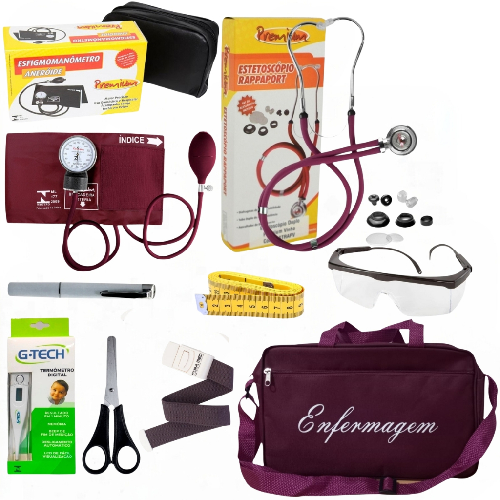 KIT ENFERMAGEM COM ESTETO E MEDIDOR DE PRESSÃO 60 ITENS