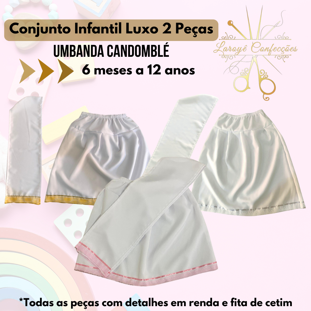 Conjunto Baby Menina 2 Peças: Saia e Pano de Cabeça Luxo Umbanda Candomblé 0 meses a 5 anos em Oferta na Shopee