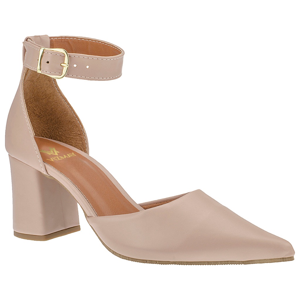Sapato Scarpin Feminino Salto Alto Qudrado Bico Fino Fivela 3078