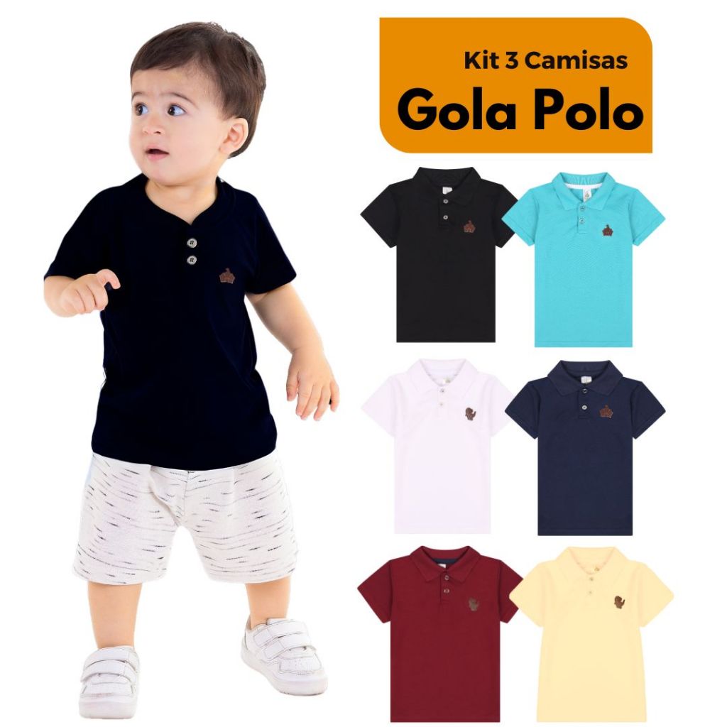 Kit 3 Camisas Polo Bebe Menino Sortidas Infantil  Estilo Casual de algodão Tamanhos 2 ao 10 em Oferta na Shopee