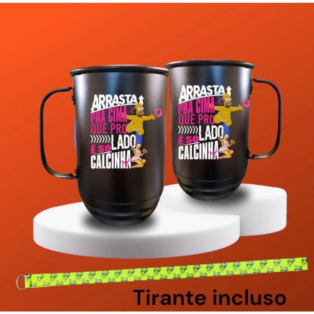 Caneca  personalizada alumínio 500ml  - Caneca com tirante em Oferta na Shopee