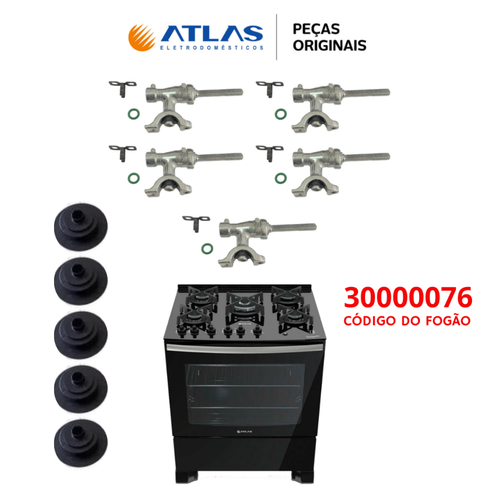 KIT 5 RAMAIS + GUARNIÇÕES BOCAS PARA FOGÃO ATLAS U.TOP GLASS 30000076 PRONTA ENTREGA PEÇAS ORIGINAIS em Oferta na Shopee
