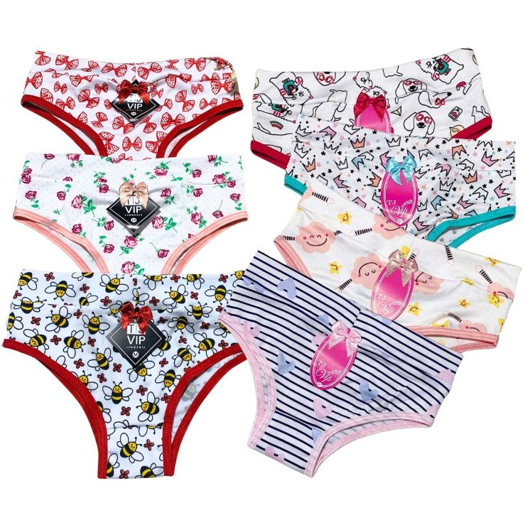 KIT 5 Calcinha infantil menina cós duplo conforto comportada estampada microfibra fundo de algodão