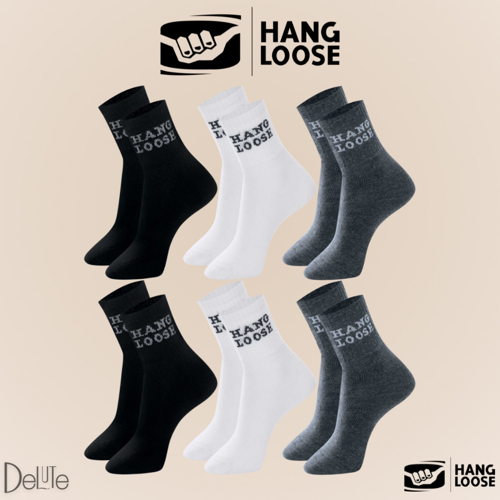 Kit com 6 Pares de Meias Esportiva Lisa Modelo Cano Médio Hang Loose Calcanhar Verdadeiro Básica