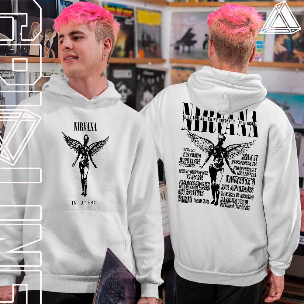 Blusa Moletom Canguru Algodão Com Capuz Nirvana In Utero Kurt Cobain Musics Unissex