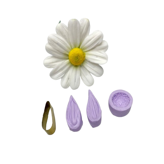 kit cortador + frisador + miolo da flor margarida