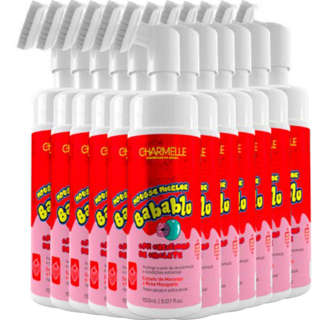 KIT 10 MOUSSE MICELAR MORANGO CHARMELLE PELE SECA E EXTRA SECA