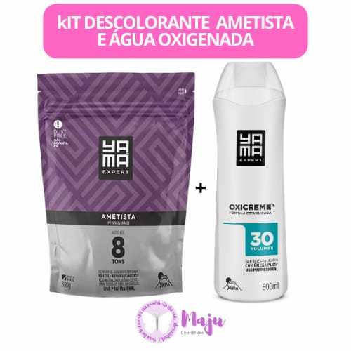 Kit Clareador Pó Descolorante Yamá Ametista 300g + Água Oxigenada Oxicreme 30 volumes 900ml