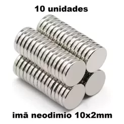 Kit 10 Ímãs de Neodímio Redondos N35 10x2mm Super Forte