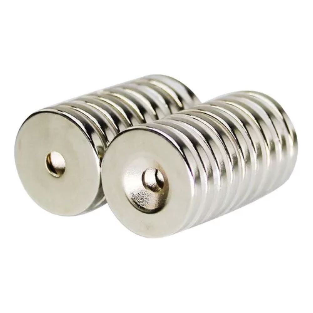 Kit com 5 Peças Ímã de Neodímio 20x3mm N35 Disco com Furo