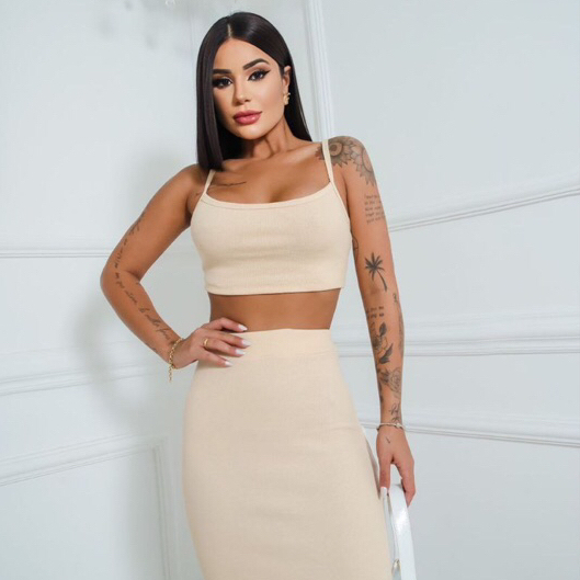 Conjunto Cropped e Saia s/ fenda