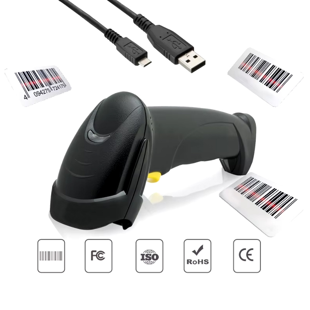 Leitor Scanner de Código de Barras Com Fio QR CODE 1D Com Sensor Automático USB 2.4Ghz