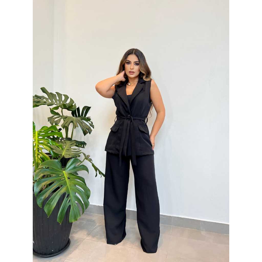 Conjunto alfaiateria colete e pantalona longo  estiloso em Oferta na Shopee
