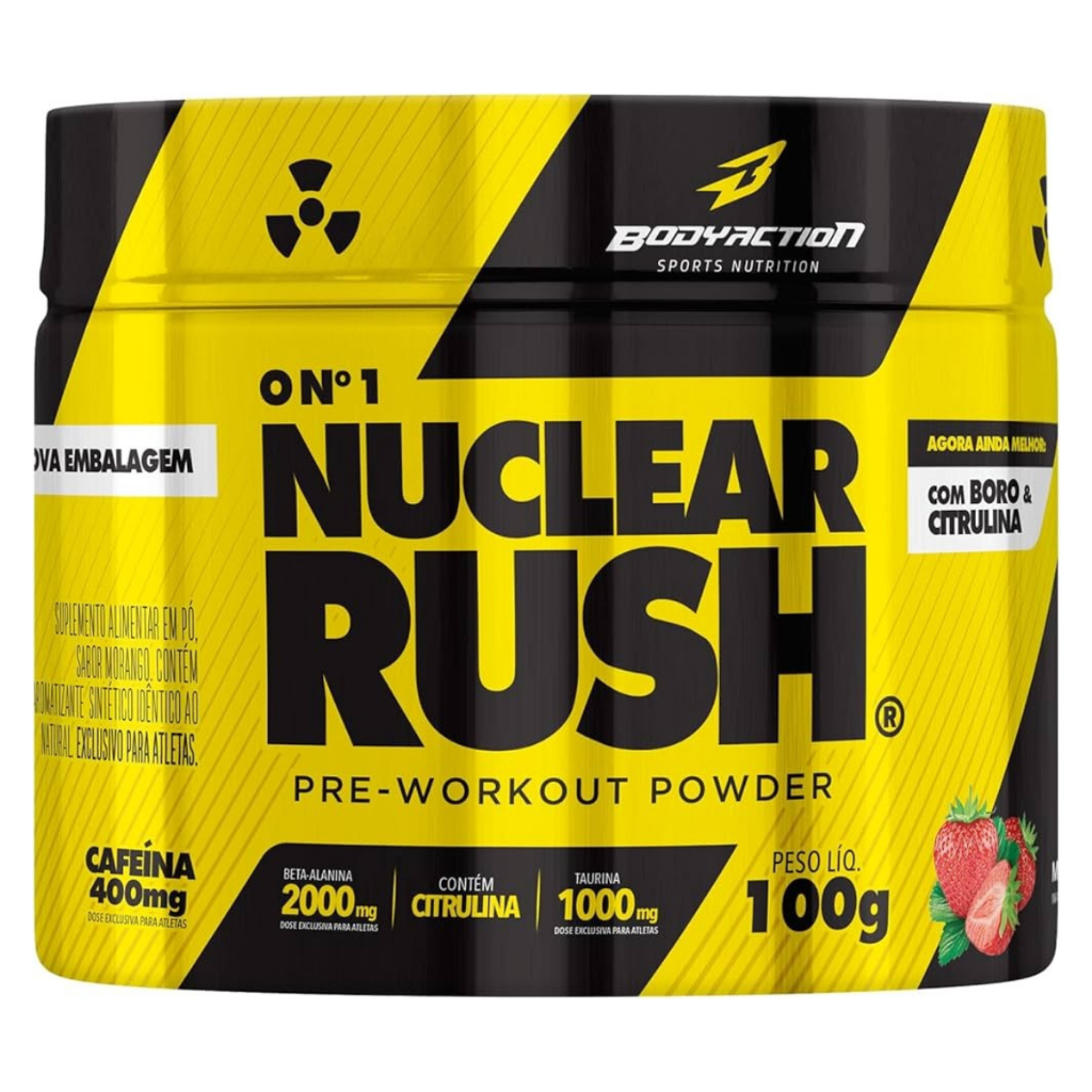 Pré Treino Nuclear Rush Em Pó Bodyaction 100g Morango