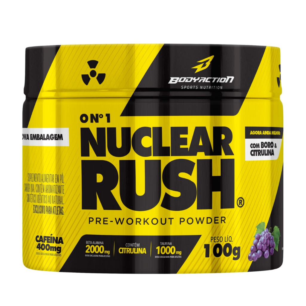 Pré Treino Nuclear Rush Em Pó Bodyaction 100g Sabor Uva