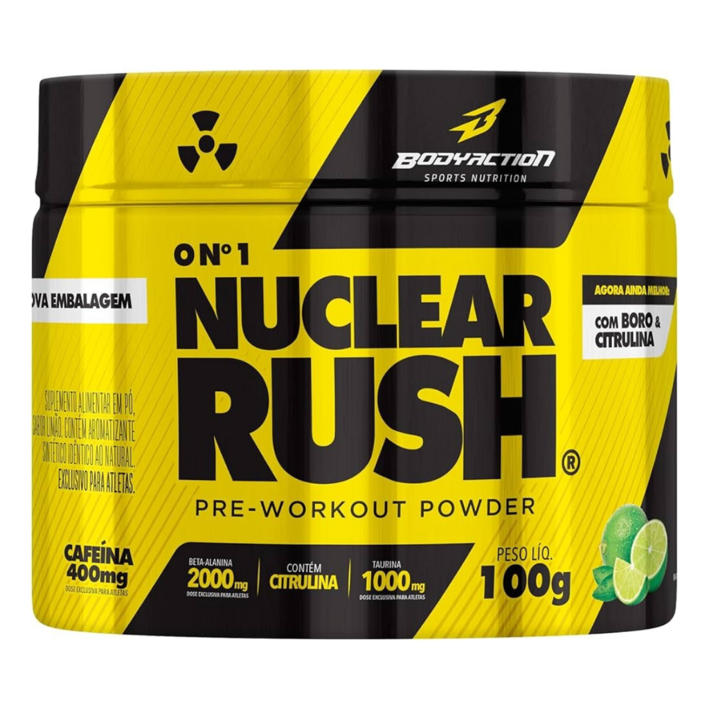 Pré Treino Nuclear Rush Em Pó Bodyaction 100g Sabor Limão