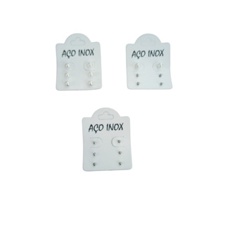 Trio brinco pérola e bolinha segundo furo em aço inoxidável em Oferta na Shopee