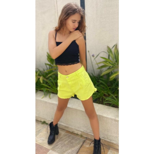 Short Color infantil menina Shaft Verde Limão tamanho 10 ao 14  6062