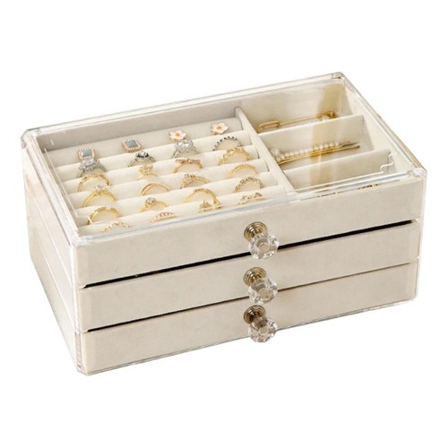 Porta Joias Acrílico 3 Gavetas Organizador de Bijuterias Brinco Anel Colar