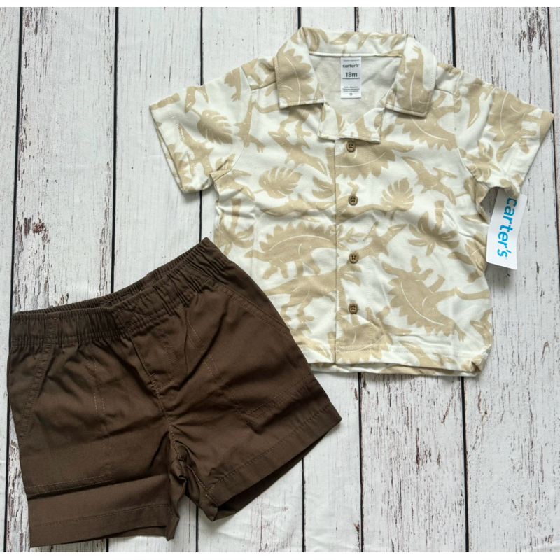 CONJUNTO VERÃO CAMISA ALGODÃO COM BERMUDA SARJA DINOSSAURO -CARTERS-18MESES A 5ANOS