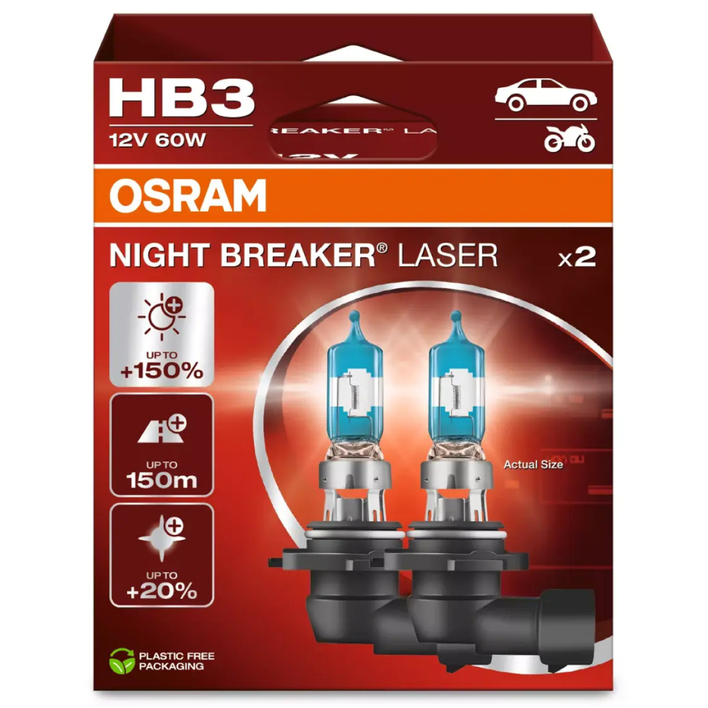 Par Lâmpada Osram Night Breaker Laser Hb3 150% + Luz 60w/12v em Oferta na Shopee
