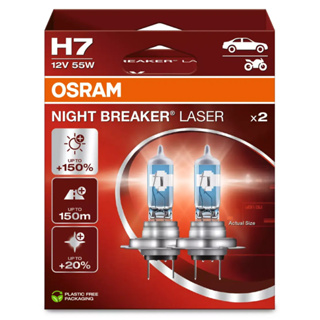 Par de Lâmpadas Osram H7 Night Breaker Laser 150% 12v 55w 3900K em Oferta na Shopee