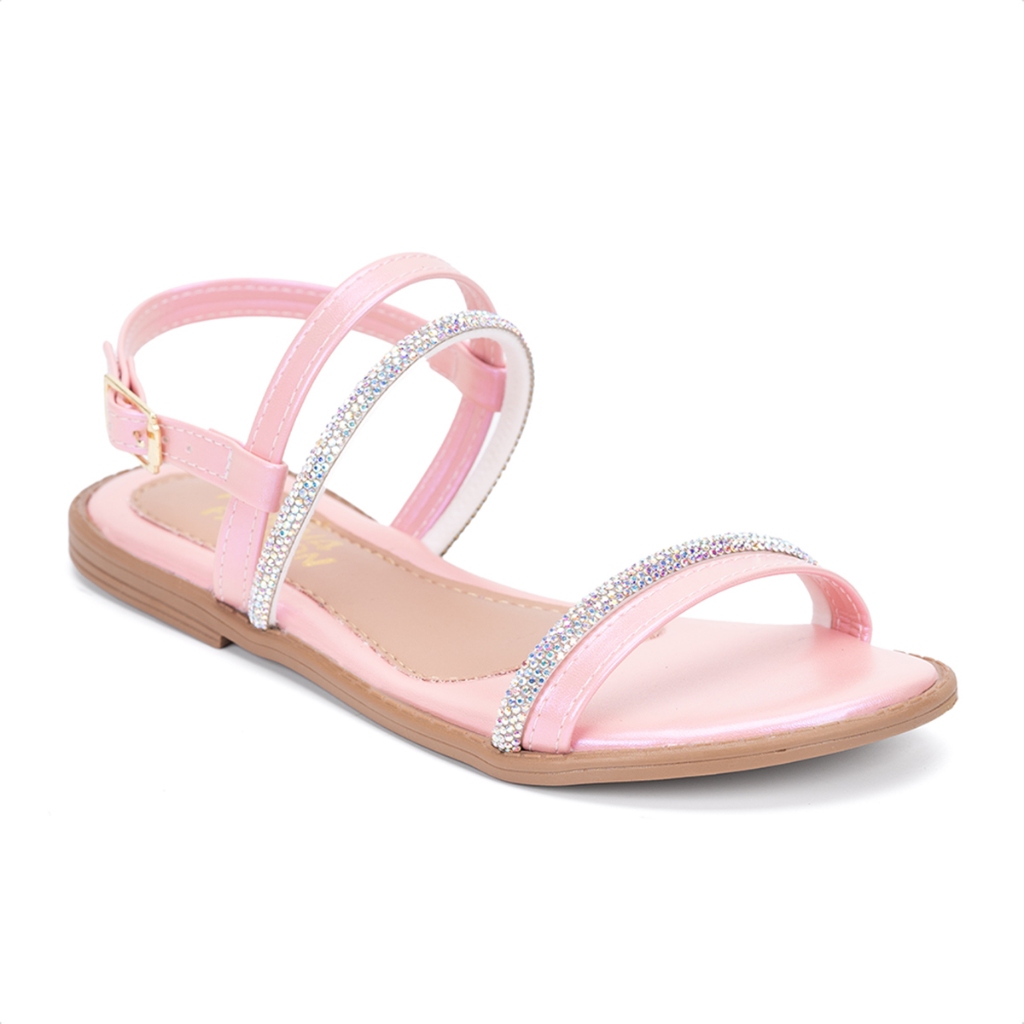 Rasteirinha Fashion Infantil Tiras Duplas De Strass