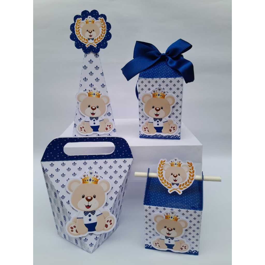 Kit Caixinhas Personalizadas Ursinho Príncipe/ Kit Festa Ursinho Príncipe/ Lembrancinha Personalizada