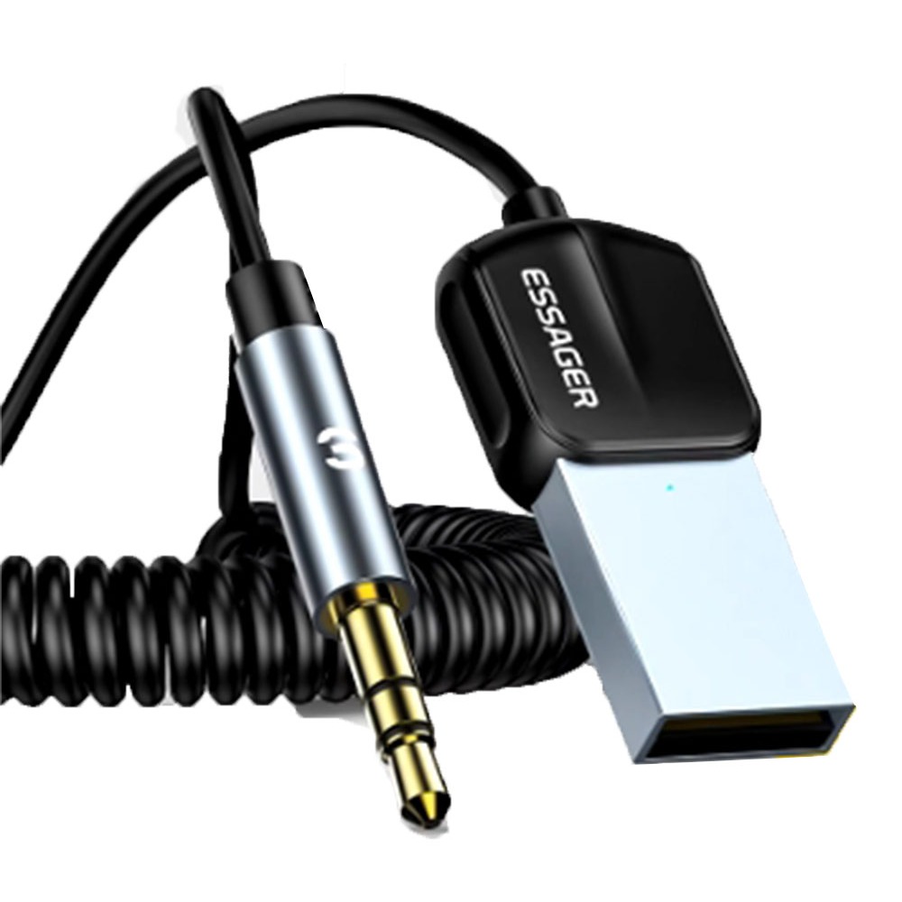 Receptor USB Bluetooth 5.0 Essager para carro, adaptador auxiliar, jack de 3,5mm, alto-falante, handfree automático em Oferta na Shopee