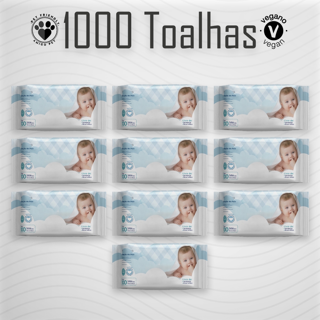 Kit 10 Pacotes de Toalhas Umedecidas GIO BABY 100 Folhas 19x13 cm - Vegano - 98% Água